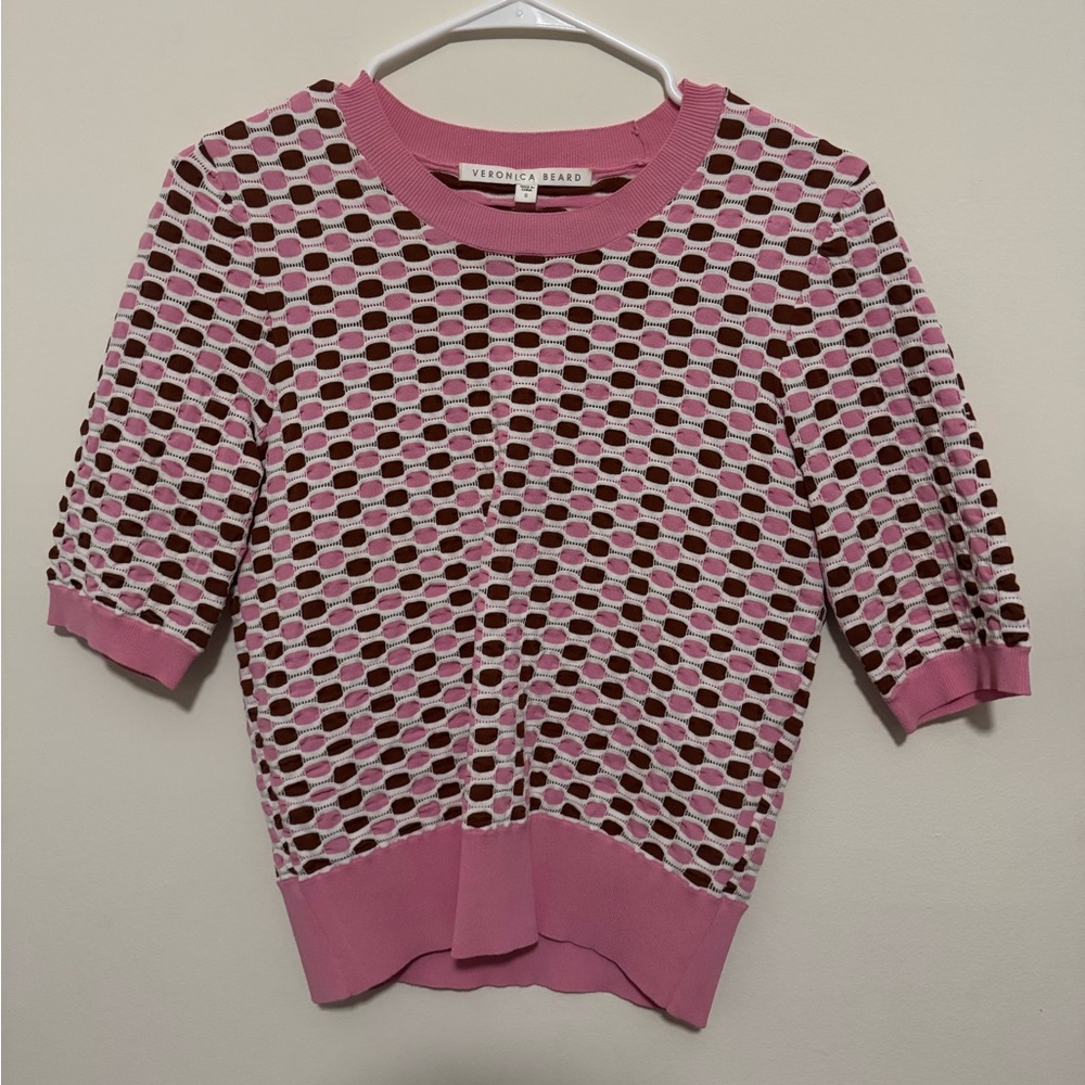 Veronica Beard Pink and Brown Patterned Blouse